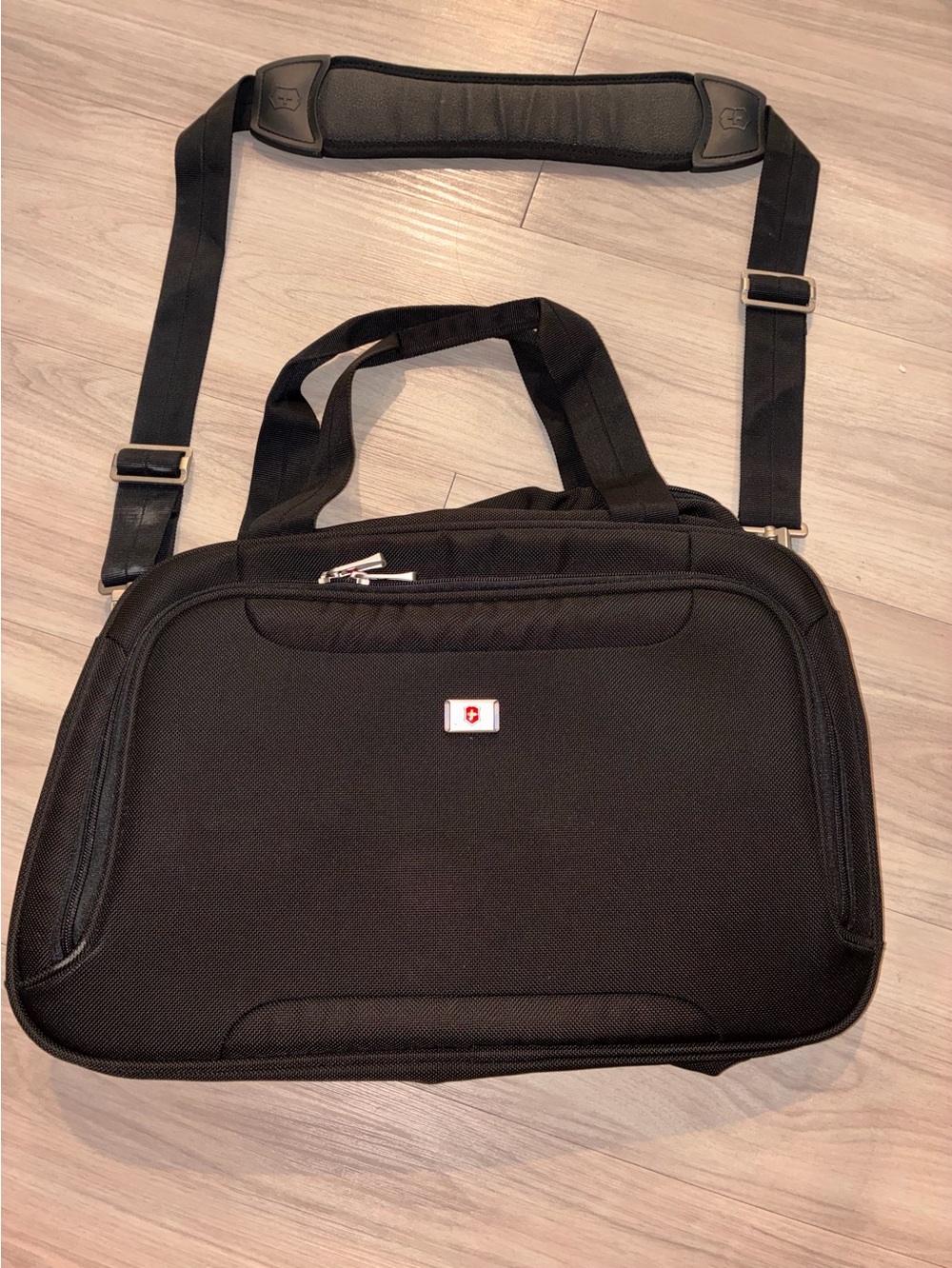Victorinox SwissGear Black Laptop Briefcase with Red Logo Accent